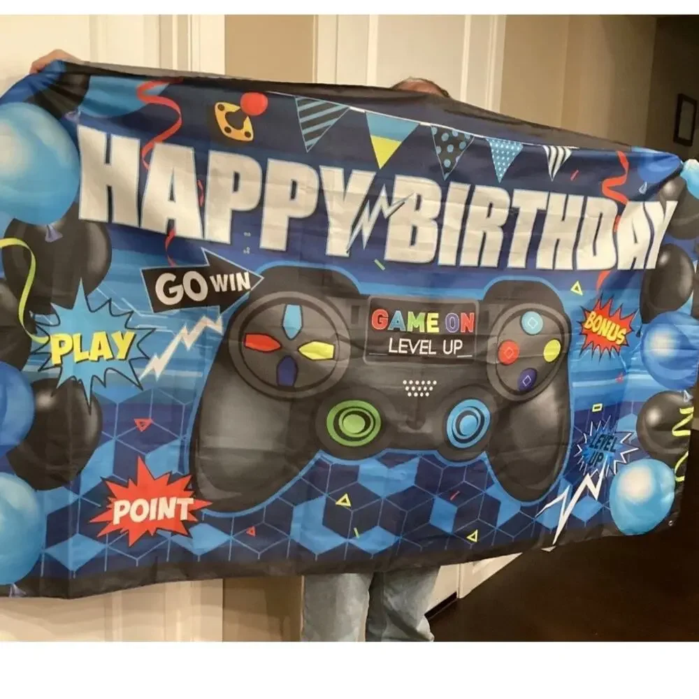 Gamer Happy Birthday Banner 72” X 42” Game Controller Gamepad Party Decor Blue